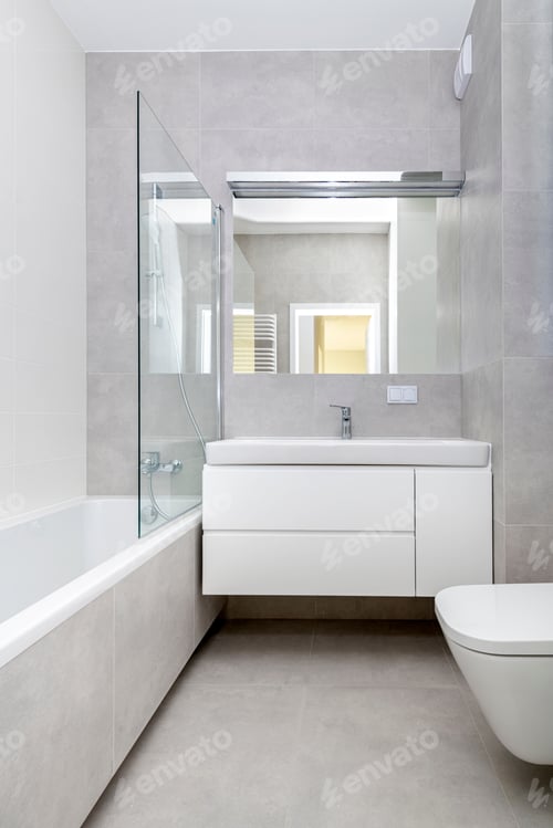 Preview: Modern Interior Design - Bathroom In White And Gray Style