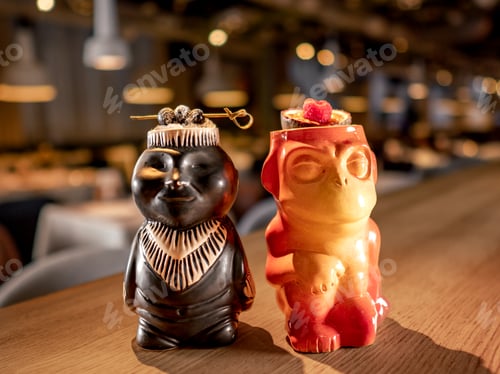 Preview: Two tropical tiki cocktails on bar counter