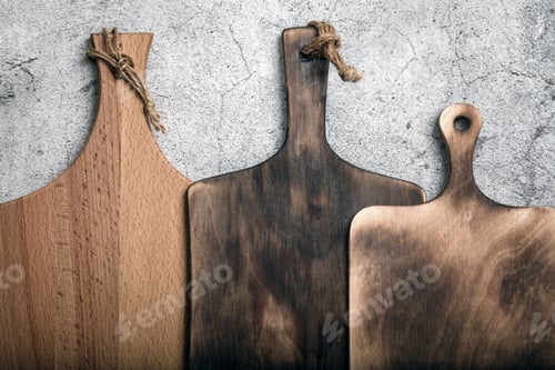 Preview: Eco-friendly wood product. Handmade cutting boards. kitchen background