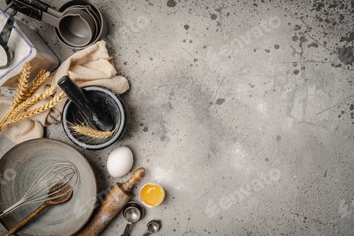 Preview: Baking utensils and ingredients.