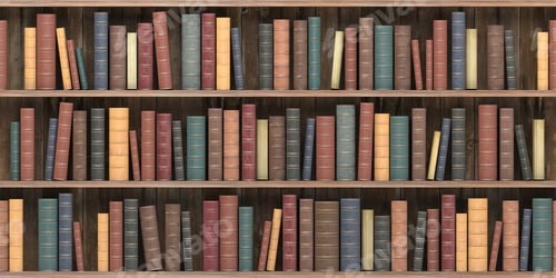 Preview: Vintage books on old wooden shelf. Old library