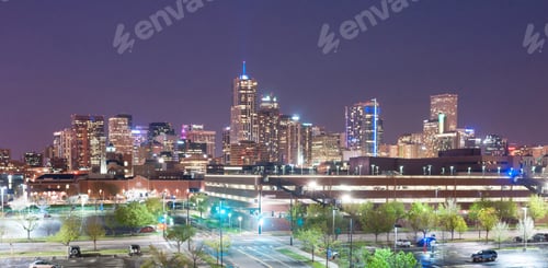 Preview: Downtown Denver Colorado City Skyline Urban Cityscape Night Illumination