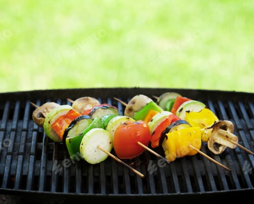 Grilled Vegetable Skewers on a Barbecue Grill Outdoors