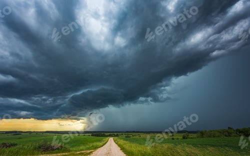 Preview: Stormy Sky over Rural Landscape with Dirt Road