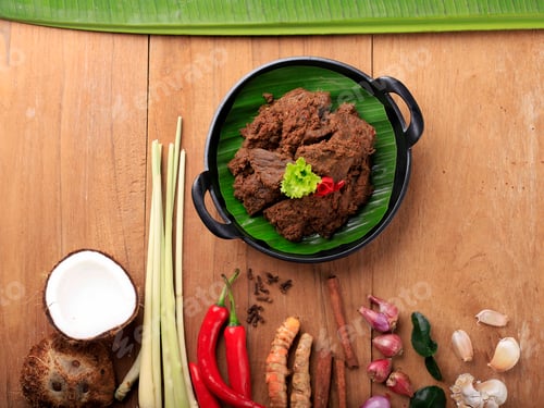 Preview: Rendang Padang. Spicy beef stew from Padang, Indonesia. The Popular Indonesian Traditional Food