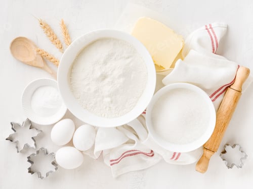 Preview: Culinary background with Ingredients for cooking Christmas baking on old white wooden background