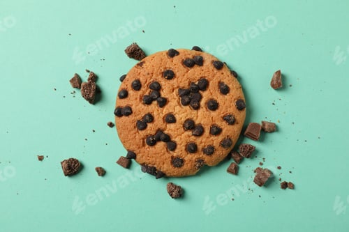 Preview: Tasty chocolate chip cookie on mint background