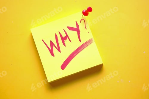 Preview: Why do we ask questions A curious inquiry on a sticky note with a bright yellow background
