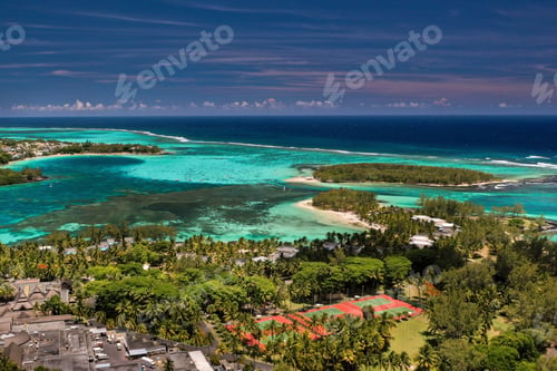 Preview: View from the height of the east coast of the island of Mauritius in the Indian Ocean. Beautiful