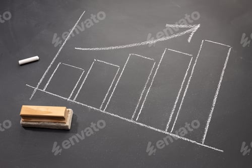Preview: Hand drawn growing Business bar chart on blackboard