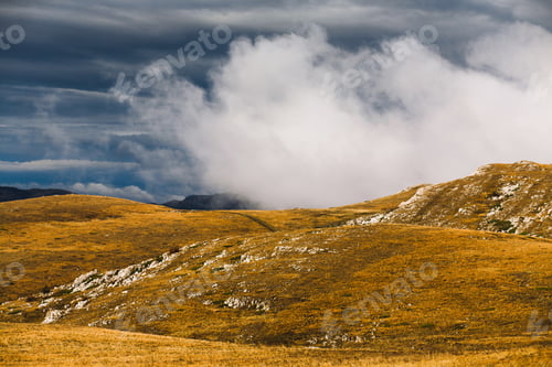 Preview: Autumn foggy landscape mountain with low clouds