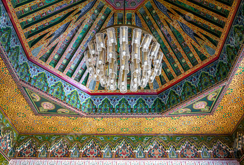 Preview: Beautiful large chandelier on the ceiling in a traditional oriental style.