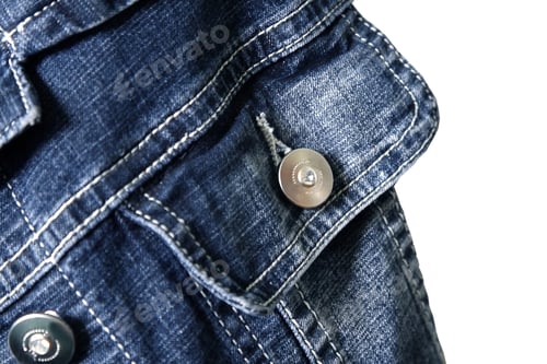 Preview: Close-Up of Blue Denim Jacket with Metal Buttons