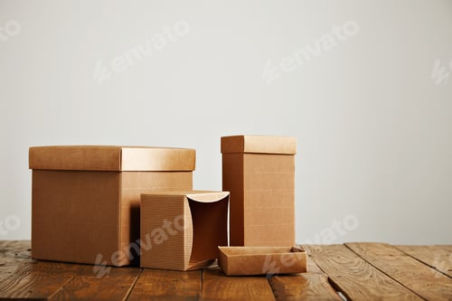 Preview: Mockups of blank brown corrugated cardboard boxes