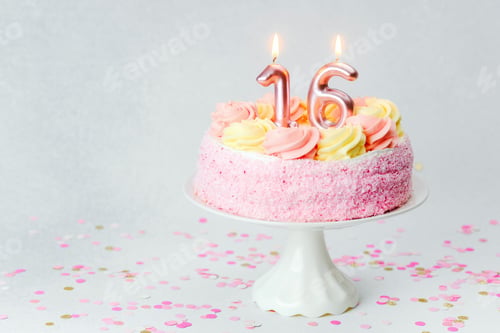 Preview: Celebration of a sweet sixteen birthday with a decorated cake