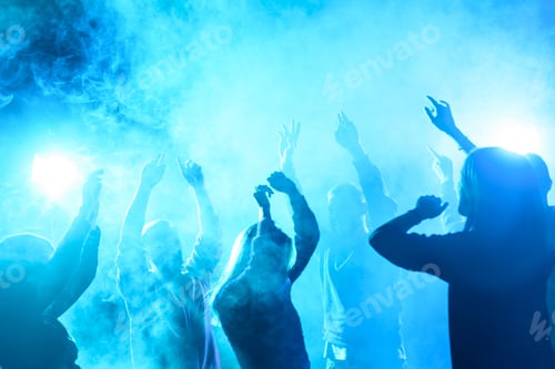 Preview: people dancing in nightclub with blue back light