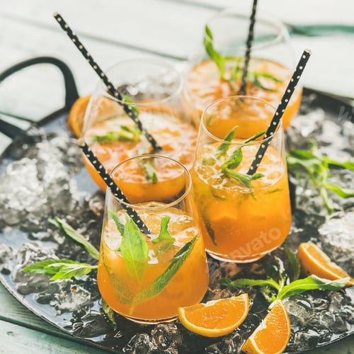 Preview: Refreshing cold alcoholic summer cocktail in glasses, square crop