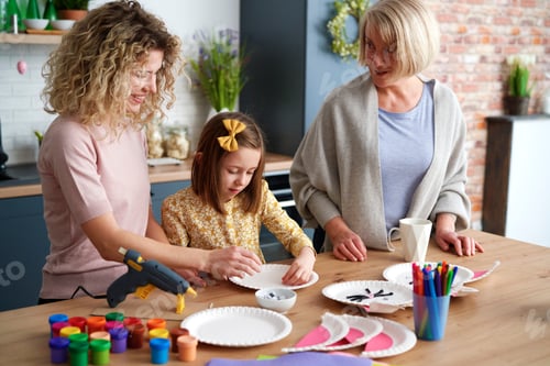 Preview: Three generations of women making handmade Easter decorations