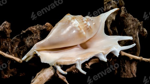 Preview: Lambis scorpius Shell on Driftwood black background