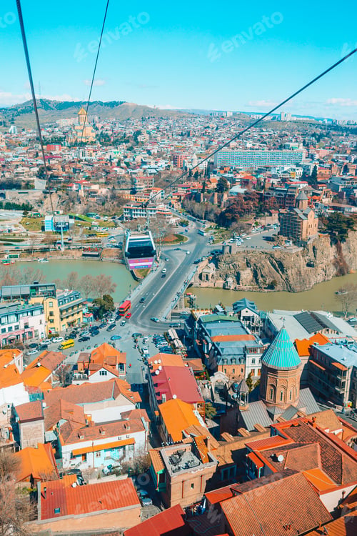Preview: Tbilisi city panorama. Old city, new Summer Rike park, river Kura, the European Square and the