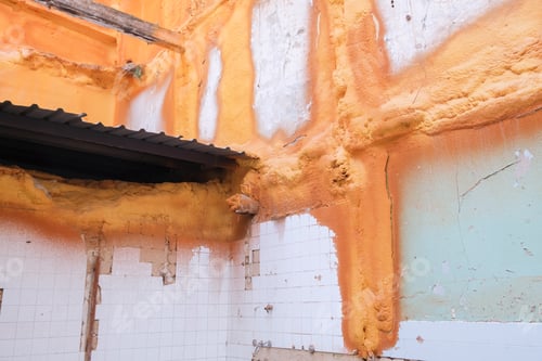 Preview: Polyurethane projection on the exposed party wall after the demolition of the building.