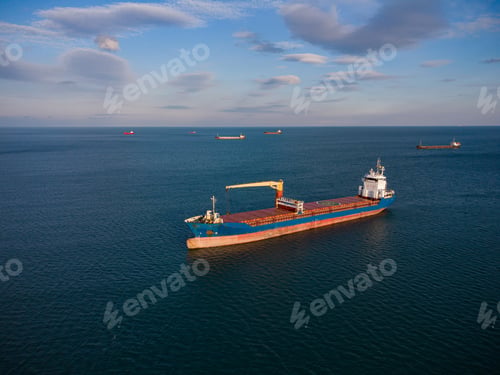 Preview: Large general cargo ship, Top down aerial view.