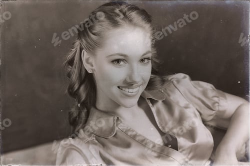 Preview: Old Sepia Glamour Portrait Of Young Woman With Raised Hair.