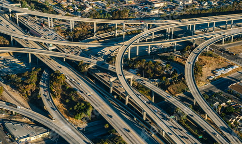 Preview: Aerial view of flyovers and highways, Los Angeles, California, USA