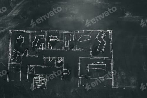 Preview: Blackboard floor plan sketch drawing concept