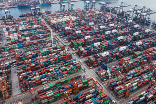 Preview: Kwai Chung, Hong Kong 16 June 2021: Drone fly over Hong Kong container port