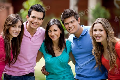 Preview: Happy Group Of Casual Friends Smiling Outdoors