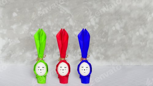 Preview: Decoration Happy Easter concept. Three rabbit eggs.