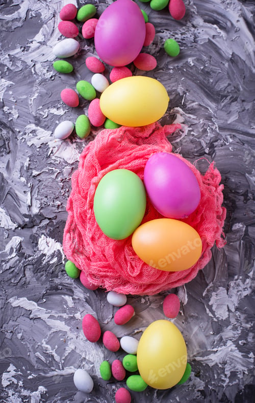 Preview: Colorful Easter eggs. Festive background