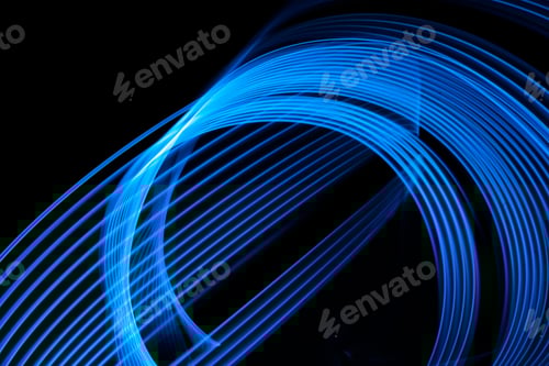 Vista previa: Luces abstractas de neón brillan y parpadean. Fondo con elementos de diseño voladores.