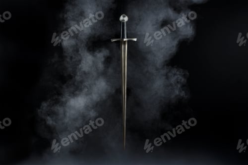 Preview: Vertical shot of a sword isolated on a black background