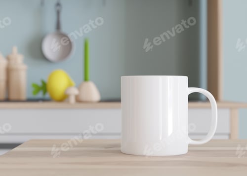 Preview: White kids mug mock up. Blank template for your design, advertising, logo. Close-up view. Copy space