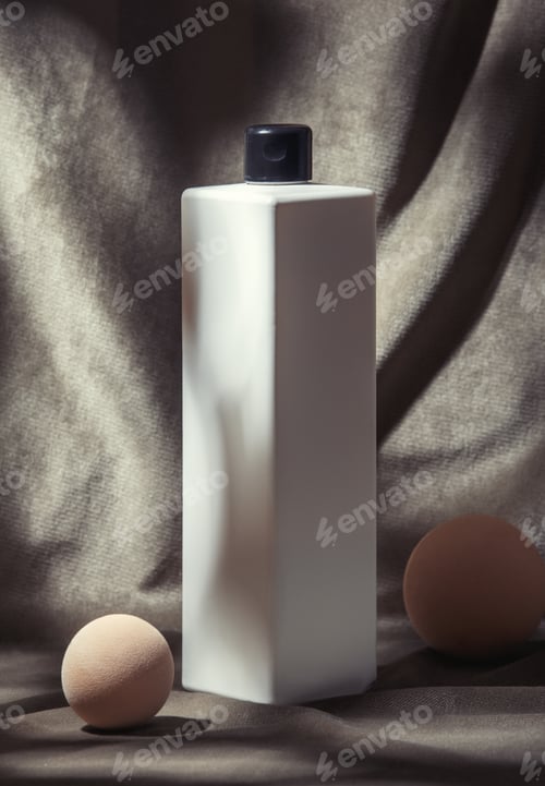 Preview: white bottle with shampoo on fabric background