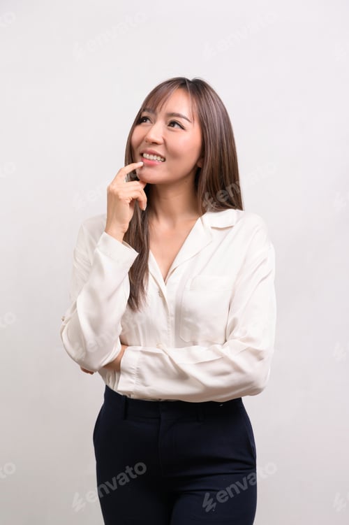 Preview: Asian businesswoman over white background