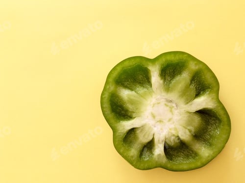 Preview: Green bell pepper on yellow background