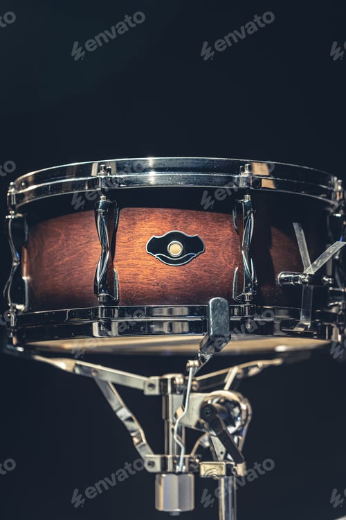 Preview: Close-up, snare drum on a dark background isolated.