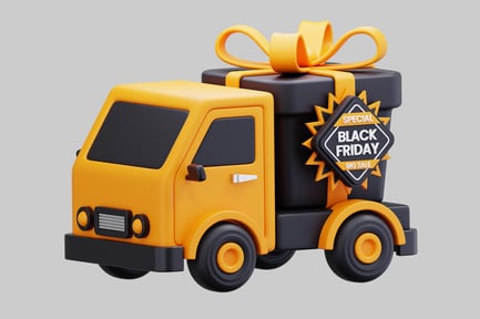 Preview: A Yellow Truck Carrying A Large Black Gift Box On Black Friday