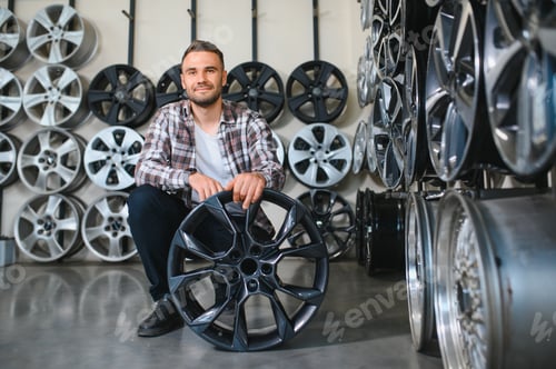Preview: A male customer in a car rim shop