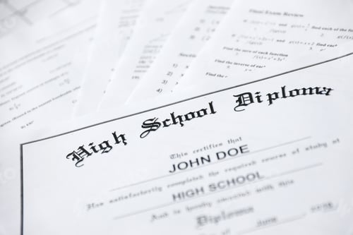 Preview: High School Diploma copy lies on many pages of alghebra and geometry