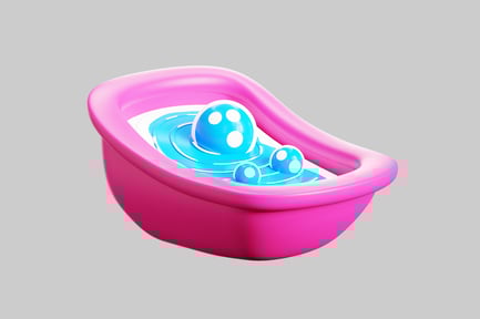 Preview: Pink plastic basin with blue liquid and spheres