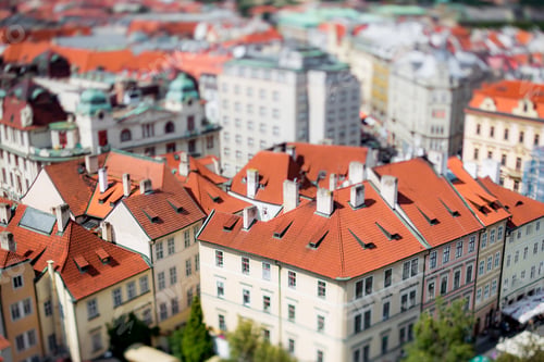 Preview: Prague view of the city from above. Tilt shift lens.
