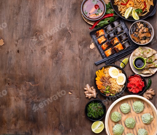 Preview: Asian food. Chinese, Japanese and Thai cuisine