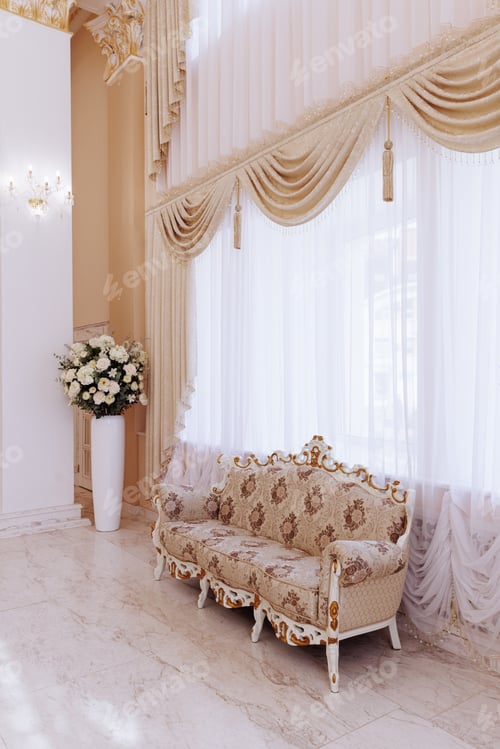 Preview: Grandiose interior architecture of a living room with a sofa