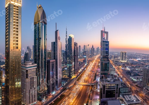 Preview: Skyscrapers city highrise business buildings in downtown Dubai