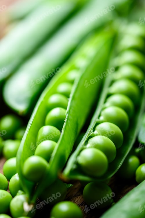 Preview: Fresh green peas in wooden bowl close up