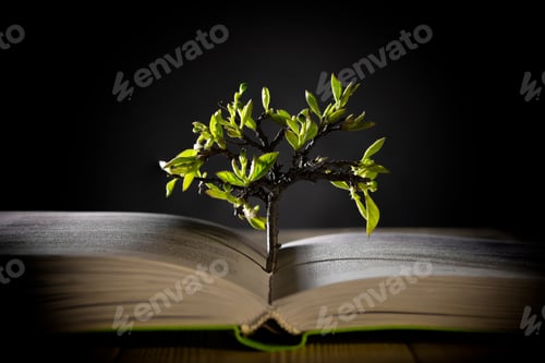 Preview: growing tree with green leaves from an open book